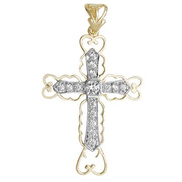 Boys 9ct Yellow and White Gold 37mm Cut Out Cubic Zirconia Cross Pendant