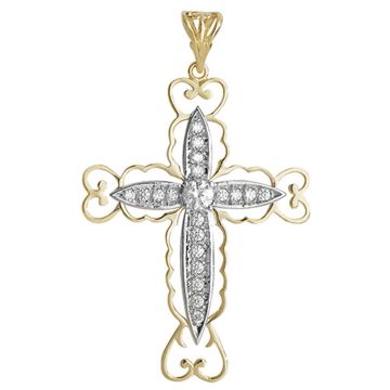 Boys 9ct Yellow and White Gold 52mm Cut Out Cubic Zirconia Cross Pendant