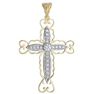 Boys 9ct Yellow and White Gold 58mm Cut Out Cubic Zirconia Cross Pendant