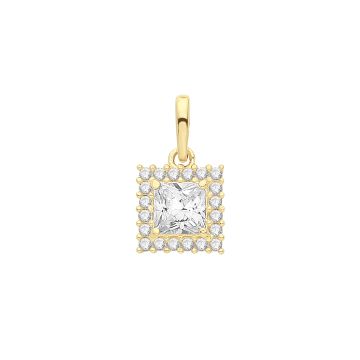 Boys 9ct Gold 6mm Square Cubic Zirconia Pendant