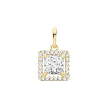 Boys 9ct Gold 8mm Cushion Cubic Zirconia Pendant