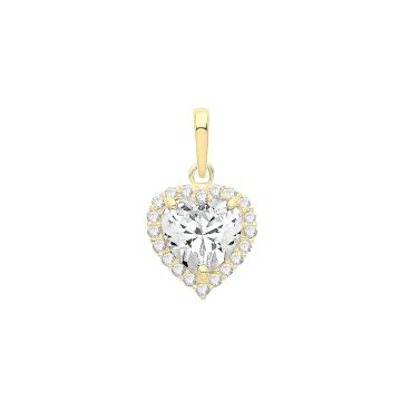 9ct Gold 9mm Heart Cubic Zirconia Pendant
