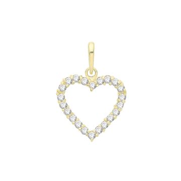 9ct Gold 10mm Cubic Zirconia Open Heart Pendant