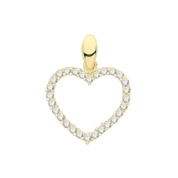 9ct Gold 12mm Cubic Zirconia Open Heart Pendant