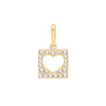 Boys 9ct Gold 8mm Cubic Zirconia Square and Heart  Pendant