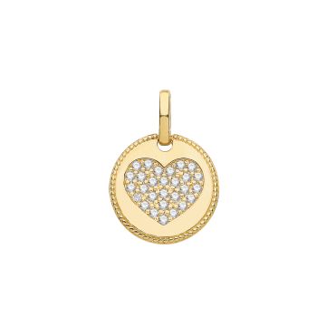 9ct Gold 11mm Fancy Edged Round Heart Cubic Zirconia Pendant