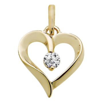 9ct Gold 13mm Single Cubic Zirconia Heart Pendant