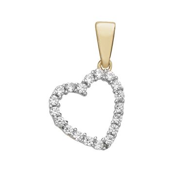 Boys 9ct Gold 11mm Cubic Zirconia Open Heart Pendant