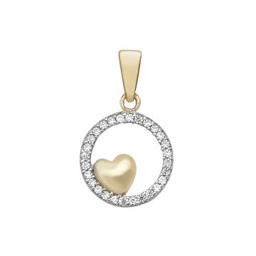 Boys 9ct Gold 11mm Round Cubic Zirconia Heart Pendant