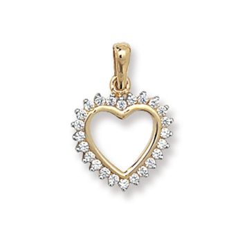 9ct Gold 12mm Open Cubic Zirconia Heart Pendant