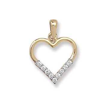 9ct Gold 15mm Open Heart Cubic Zirconia Pendant