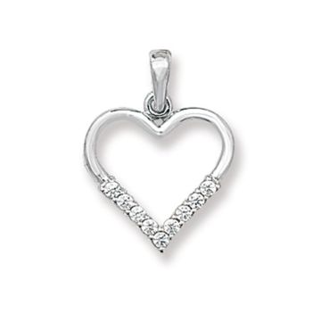 Boys 9ct White Gold 15mm Open Heart Cubic Zirconia Pendant