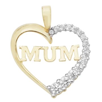 9ct Gold 20mm Cubic Zirconia Mum Heart Pendant