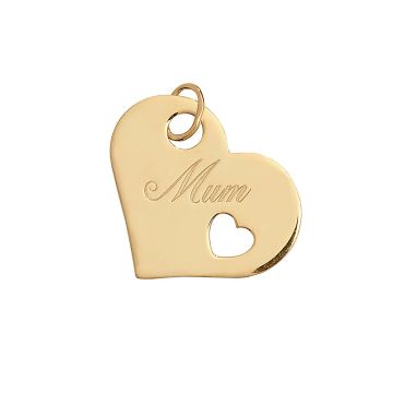 9ct Gold 20mm Engraved Mum Heart Pendant
