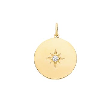 9ct Gold 15mm Round Single Set Cubic Zirconia Disc Pendant