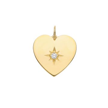 9ct Gold 15mm Single Set Cubic Zirconia Heart Pendant