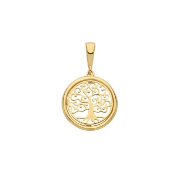 9ct Gold 13mm Round Tree Of Life Pendant