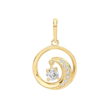9ct Gold 11mm Round Cubic Zirconia Set Wave Pendant