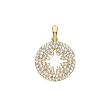 Boys 9ct Gold 12mm Round Cubic Zirconia Set Cut Out Star Pendant