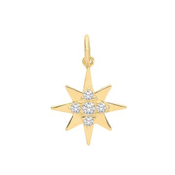 Boys 9ct Gold 12mm Cubic Zirconia Set Star Pendant