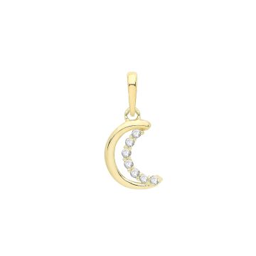9ct Gold 9mm Cubic Zirconia Set Cresent Moon Pendant