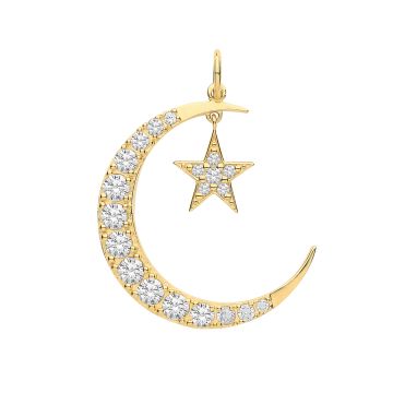 Boys 9ct Gold 20mm Cubic Zirconia Set Cresent Moon And Star Pendant
