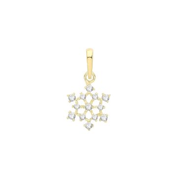 9ct Gold 8mm Cubic Zirconia Set Snowflake Pendant