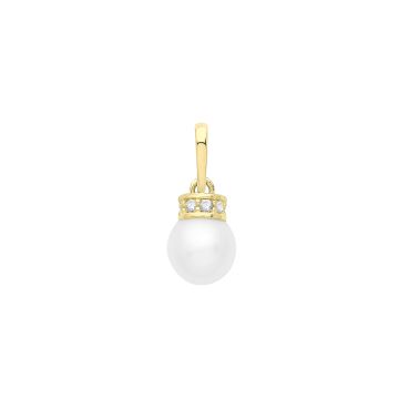 9ct Gold 7mm Cubic Zirconia Pearl Pendant