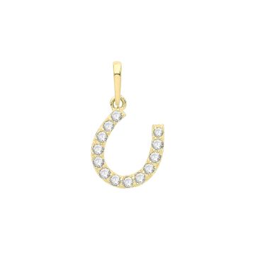 9ct Gold 10mm Round Cubic Zirconia Horseshoe Pendant