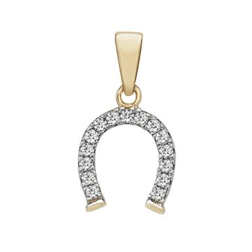 9ct Gold 10mm Cubic Zirconia Horseshoe Pendant