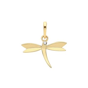 9ct Gold 14mm Single Cubic Zirconia Dragonfly Pendant