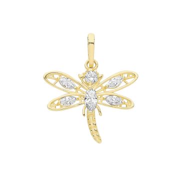 9ct Gold 15mm Cubic Zirconia Dragonfly Pendant