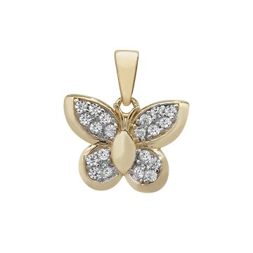 Boys 9ct Gold 10mm Cubic Zirconia Butterfly Pendant