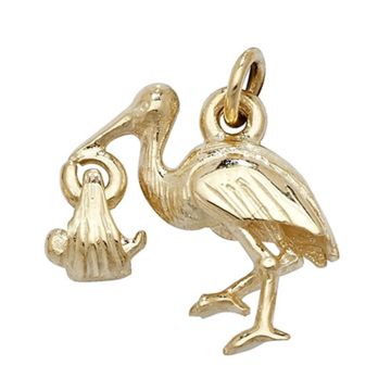 9ct Gold 12mm Plain Stork And Bady Pendant