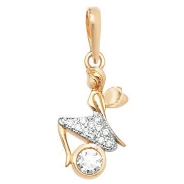 Girls 9ct Gold 16mm Cubic Zirconia Fairy Pendant