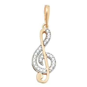 Boys 9ct Gold 23mm Cubic Zirconia Treble Clef Pendant
