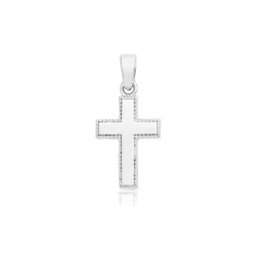 Boys 9ct White Gold 13mm Plain Cross With Fancy Edge Pendant