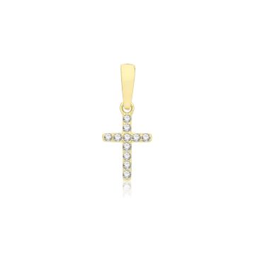 Boys 9ct Gold 10mm Cubic Zirconia Cross Pendant