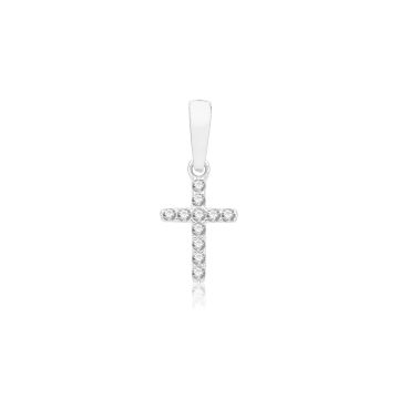 Boys 9ct White Gold 10mm Cubic Zirconia Cross Pendant