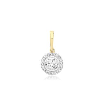 Boys 9ct Gold 9mm Round Cubic Zirconia Cluster Pendant