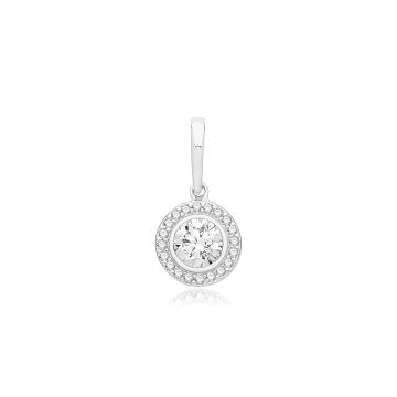 Boys 9ct White Gold 9mm Round Cubic Zirconia Cluster Pendant