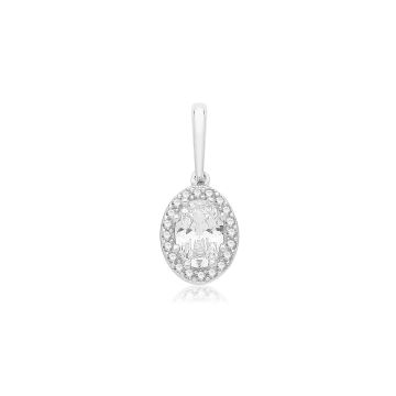 Boys 9ct White Gold 10mm Oval Cubic Zirconia Cluster Pendant