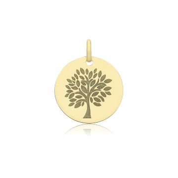 9ct Gold 15mm Round Engraved Tree Of Life Pendant