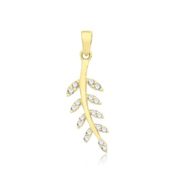 9ct Gold 20mm Cubic Zirconia Leaf Branch Pendant