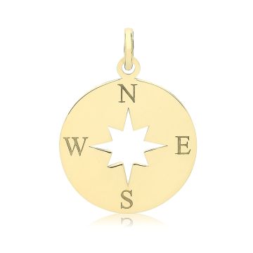 Boys 9ct Gold 15mm Round Compass Pendant