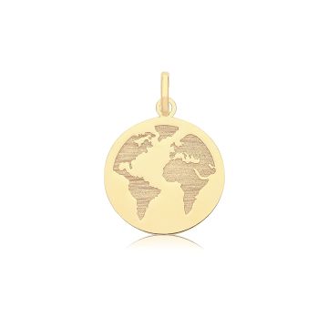 Boys 9ct Gold 10mm Round Engraved World Pendant