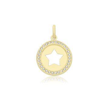 Boys 9ct Gold 12mm Round Star With Cubuc Zirconia Edge Pendant