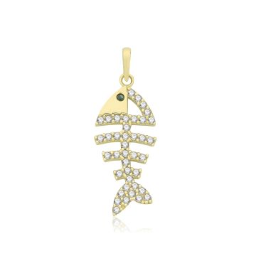 9ct Gold 20mm Cubic Zirconia Fishbone Pendant