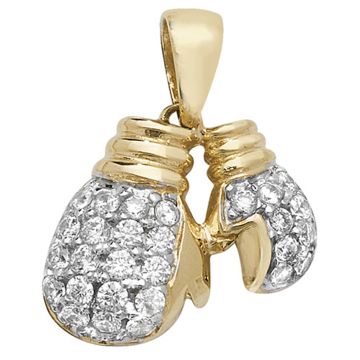 Boys 9ct Gold 15mm Cubic Zirconia Double Boxing Glove Pendant