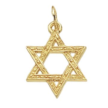 Boys 9ct Gold 17mm Patterened Star Of David Pendant